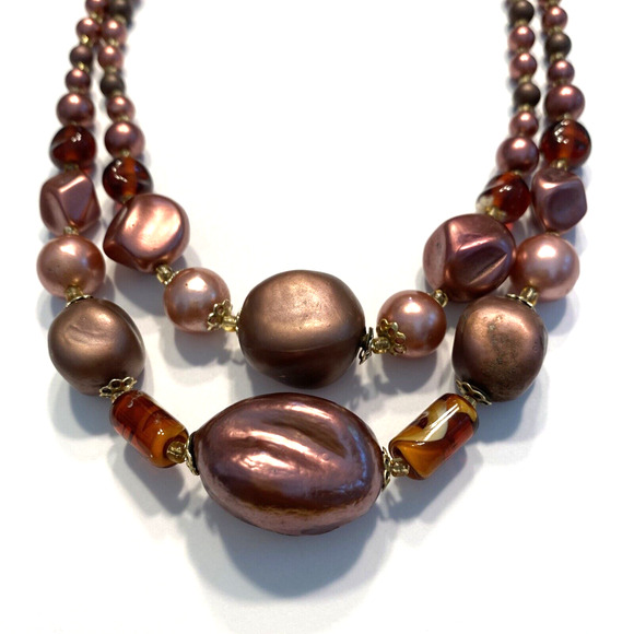 Vintage Mid Century Double Strand Necklace Purple Lavender Abstract Beaded Japan - Picture 2 of 9